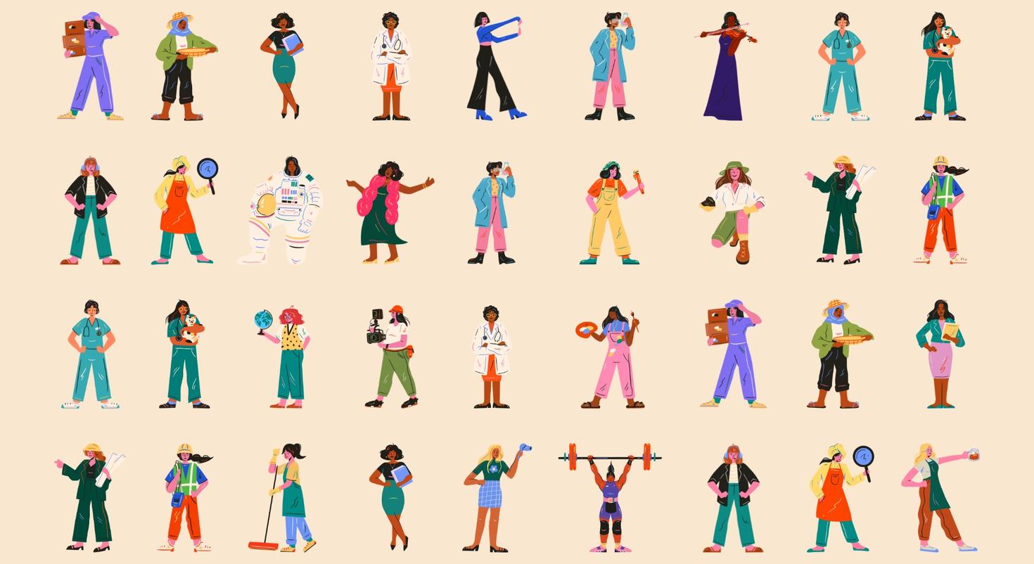 36 drawings of women in various roles