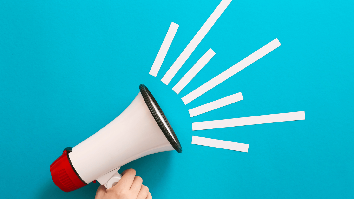 Hand with Megaphone on Color Blue Background
