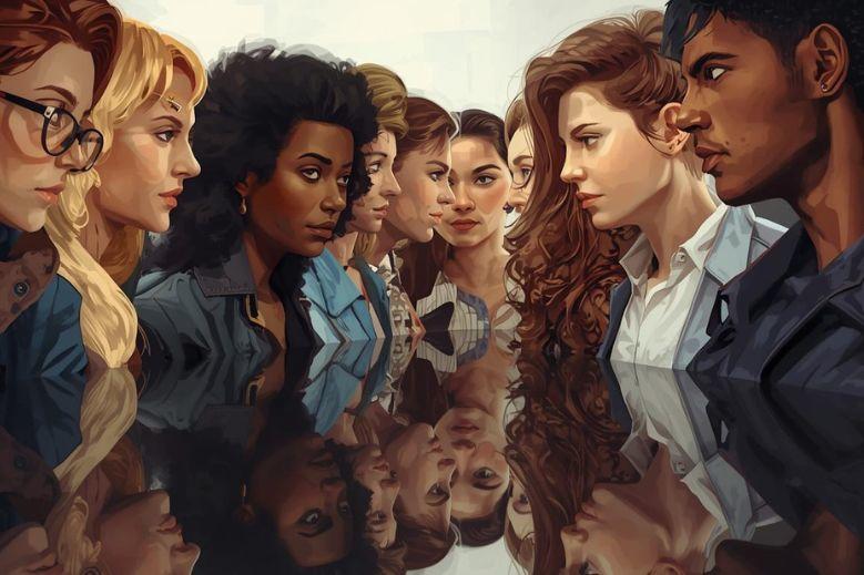 sketch of diverse people and their reflections 