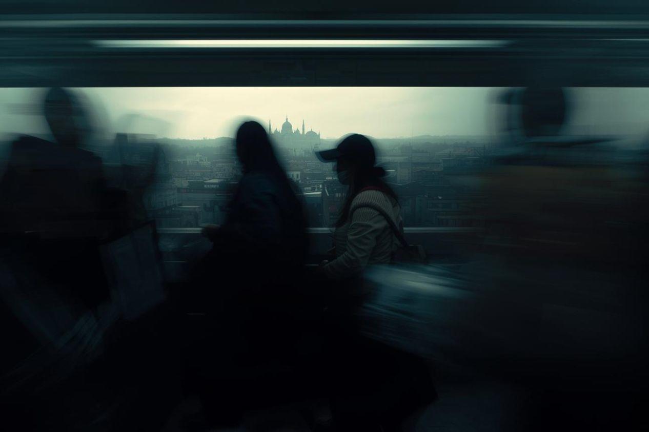 dark image of blurry people