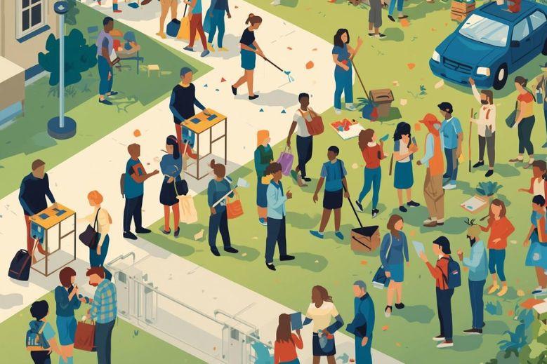 sketch of people doing daily task 