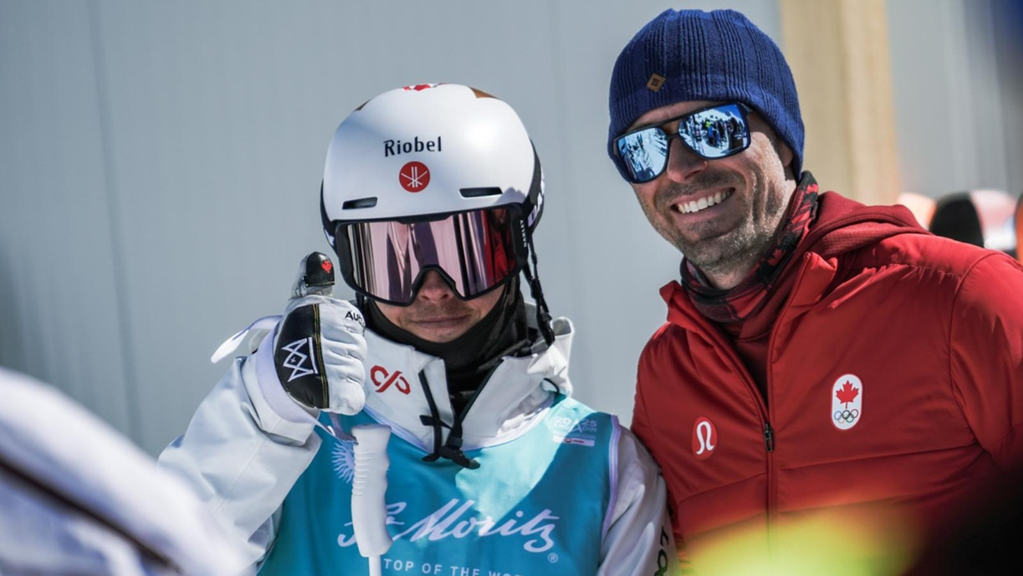 Jean François and freestyle skiier Mikaël Kingsbury at a recent event (photo credit, International Ski and Snowboard Federation)