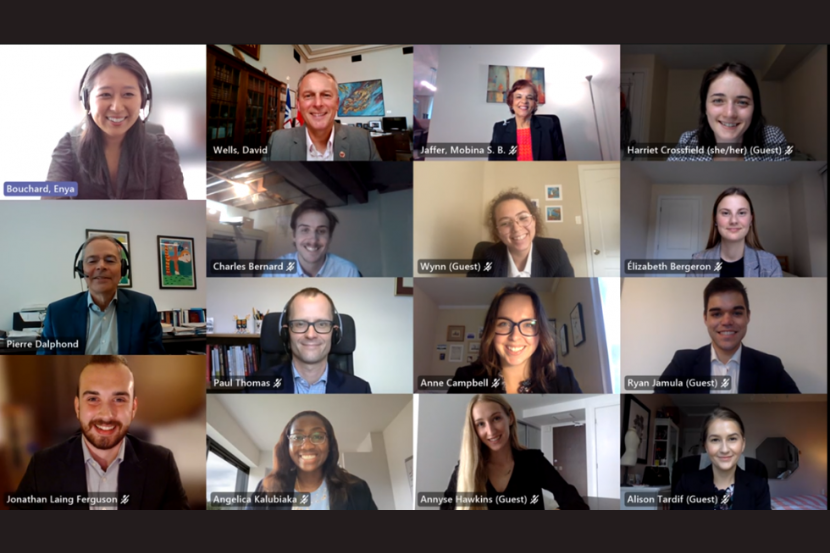 Screen capture of a group of Interns in a virtual meeting