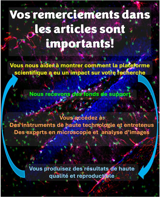 Poster expliquant que les remerciements dans un articles sont importants pour le financement des plateformes