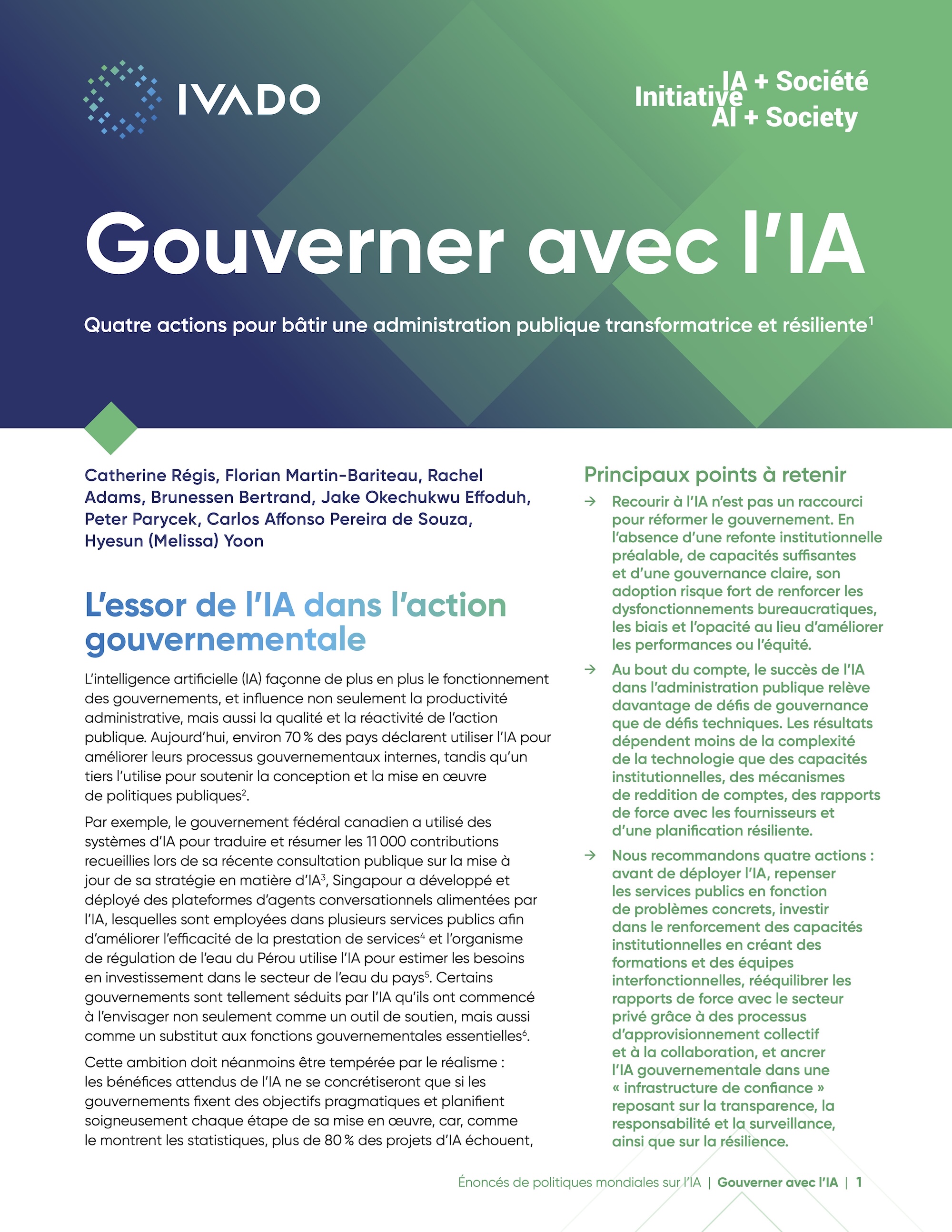 Couverture de l'énoncé de politiques "Gouverner avec l'IA"