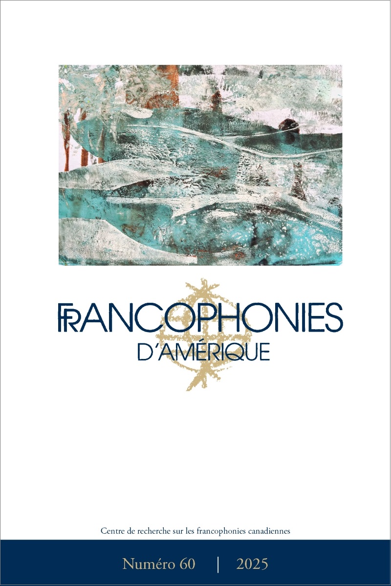 Page couverture du numéro 60 de la revue Francophonies d'Amérique, avec dans la moitié du haut la reproduction d'une peinture abstraite.