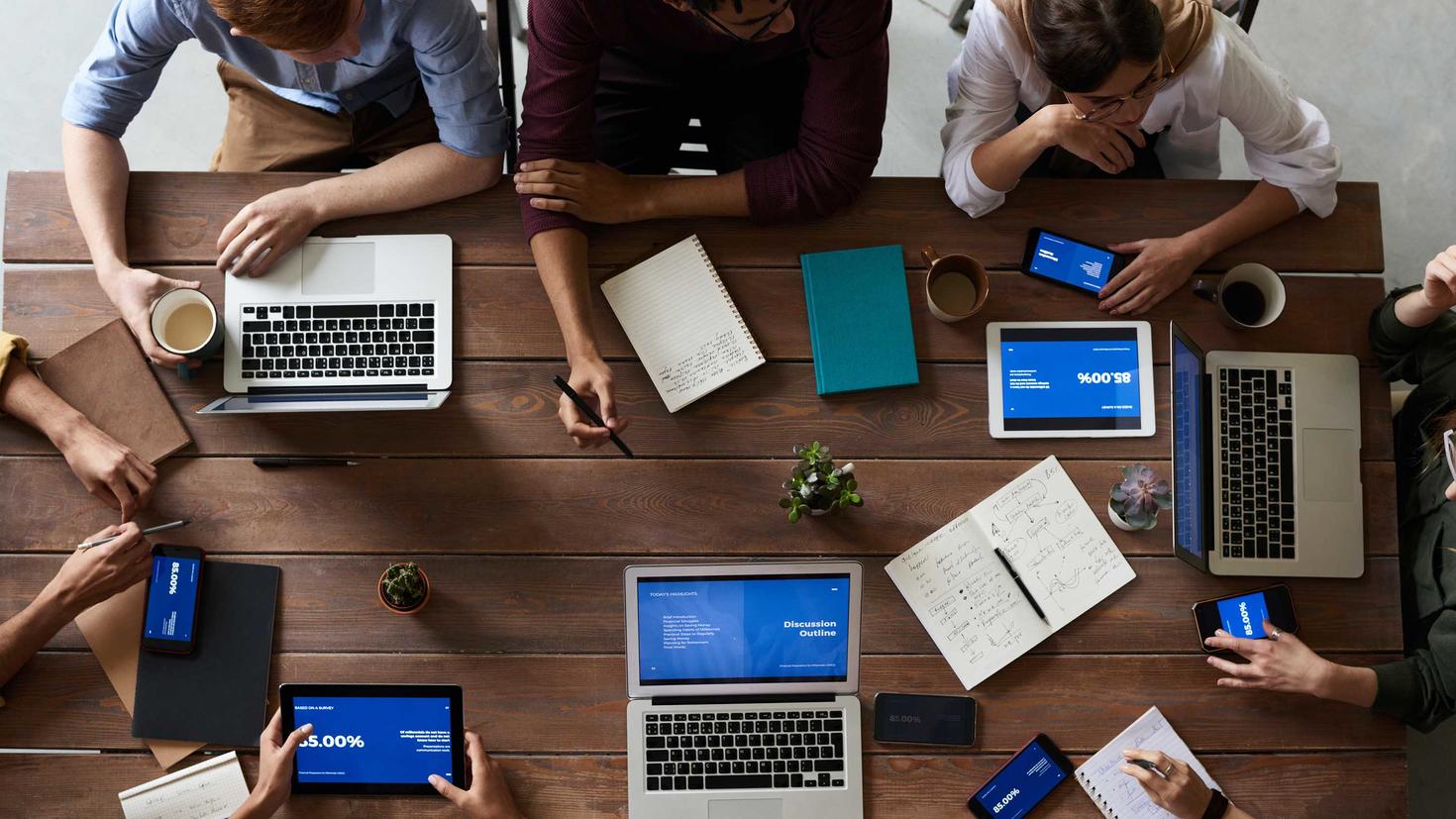 Students working at a table