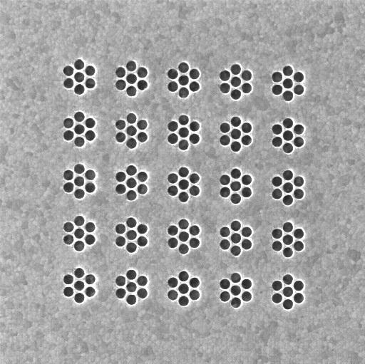 Des trous nano arrangés en formation de 25 fleurs 
