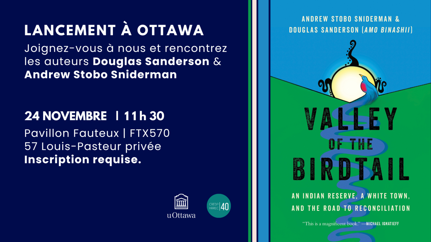 Lancement du livre VALLEY OF THE BIRDTAIL: An Indian Reserve, a White Town, and the Road to Reconciliation à Ottawa
