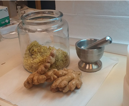 raw ginger in a jar