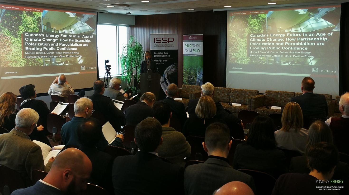 ISSP Director Monica Gattinger giving a presentation to a group of people.