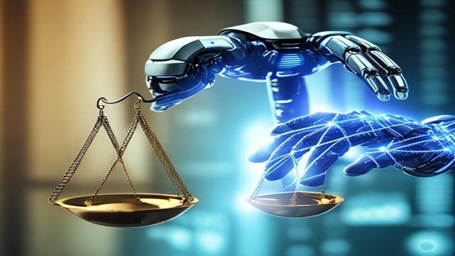 Représentation d’un équilibre entre le droit et la technologie.