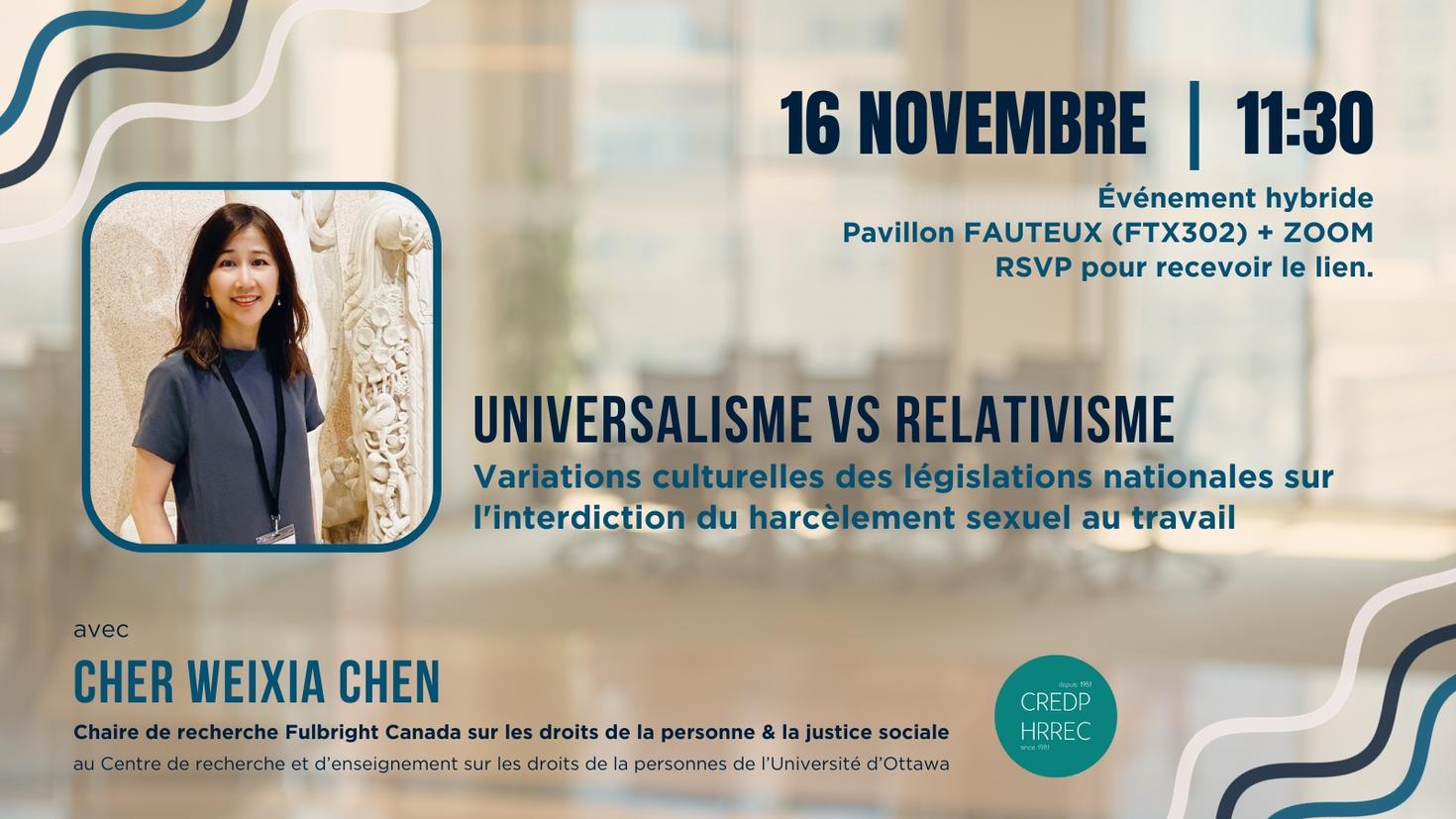 Présentation de Cher Weixia Chen, Chaire de recherche Fulbright Canada
