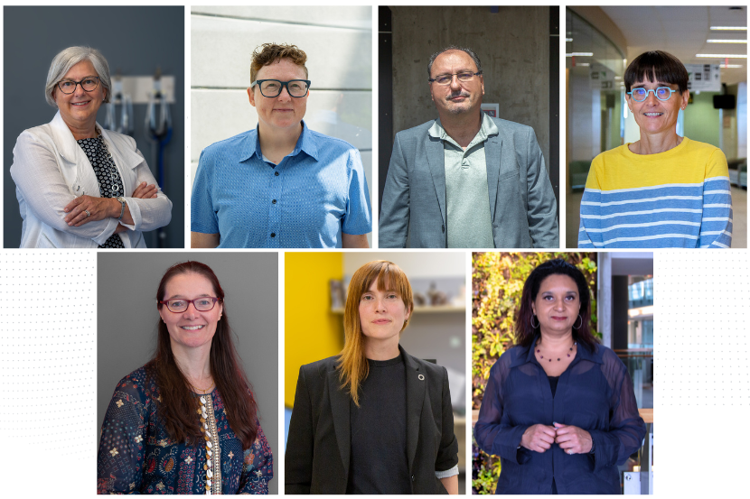 Les lauréats de la Société royale du Canada : Dawn Stacey, Jackie Dawson, Lionel Briand, Sylvie Grosjean, Marceline Côté, Constance Crompton et Monnica Williams.