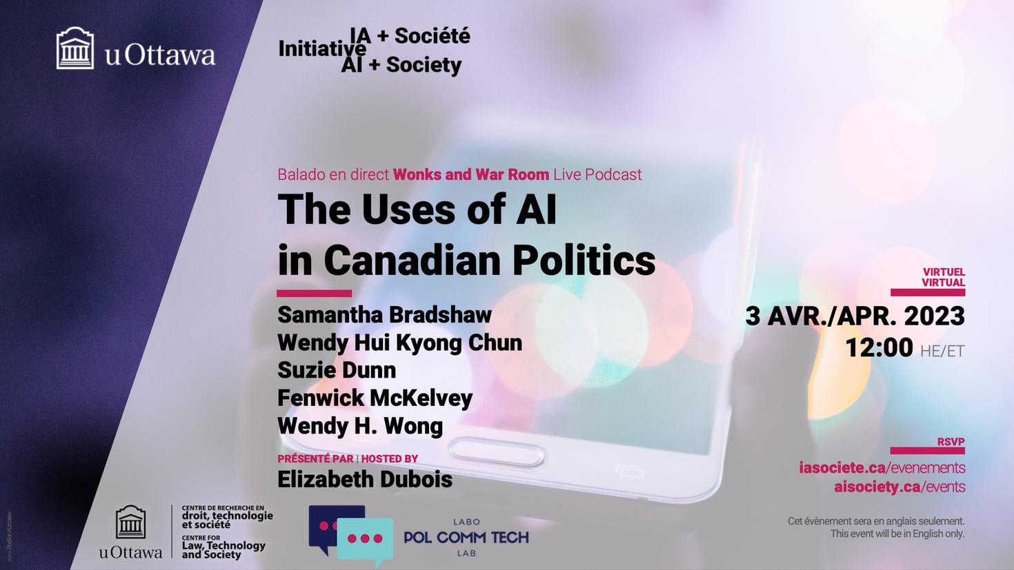 Poster for The Uses of AI in Canadian Politics Presentation information