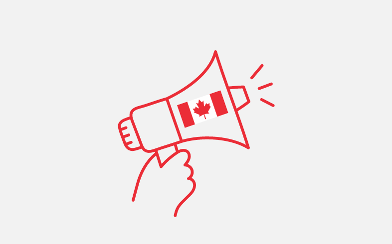 Mégaphone et drapeau du Canada