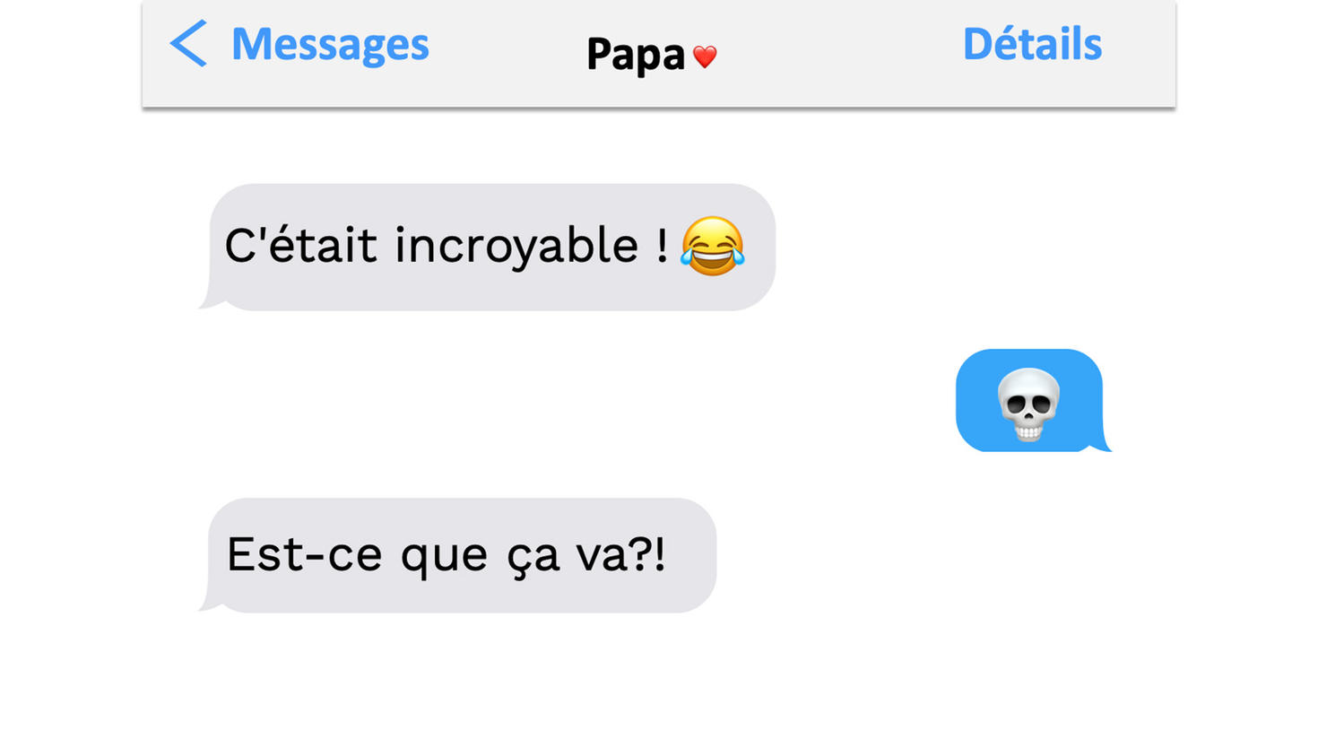 Capture d'écran de messages entre un père et son enfant utilisant des émojis.
