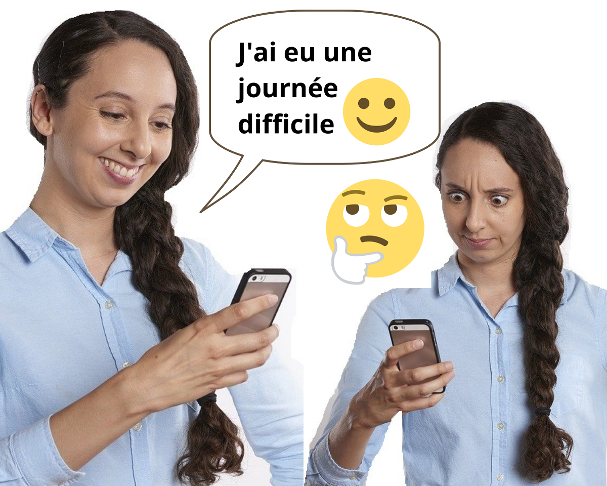 Femme réagissant avec perplexité à un texte