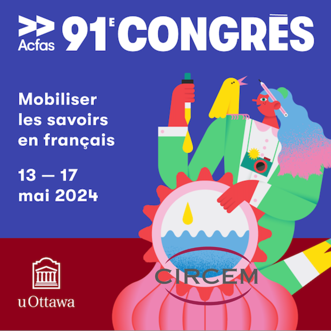Image abstraite et multicolore d’un personnage qui a un oiseau jaune assis sur son épaule. Le personnage porte un habit vert, blanc et rose et il tient une caméra autour de son cou ainsi qu’un crayon sur son oreille droite. Le logo de l’Université d’Ottawa se trouve dans le coin en bas à gauche. Le fond de l’image est mauve avec une bannière rouge dans le bas de celle-ci. Cette bannière contient des couleurs vives.