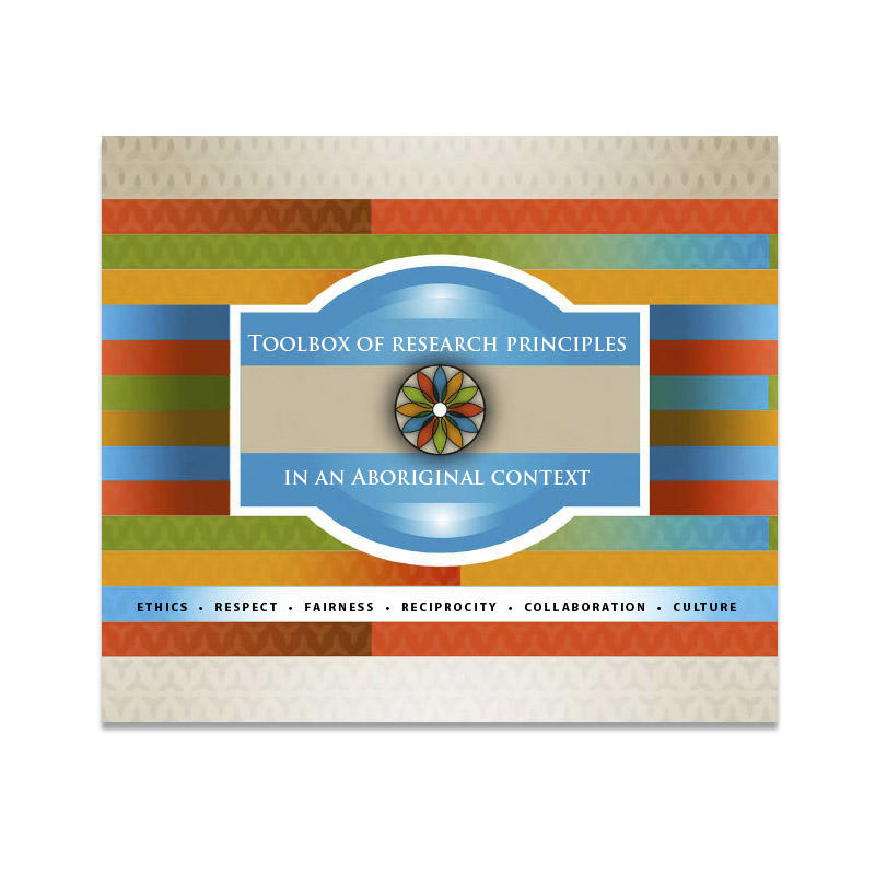 couverture de la Boîte à outils des principes de la recherche en contexte autochtone avec rayures horizontales colorées 