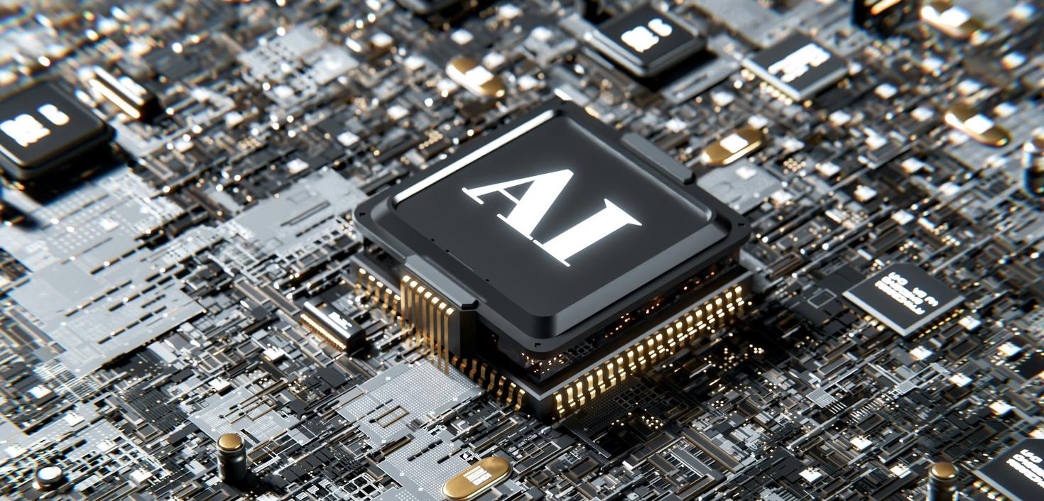 Puce informatique portant la mention « AI » sur une carte de circuit imprimé