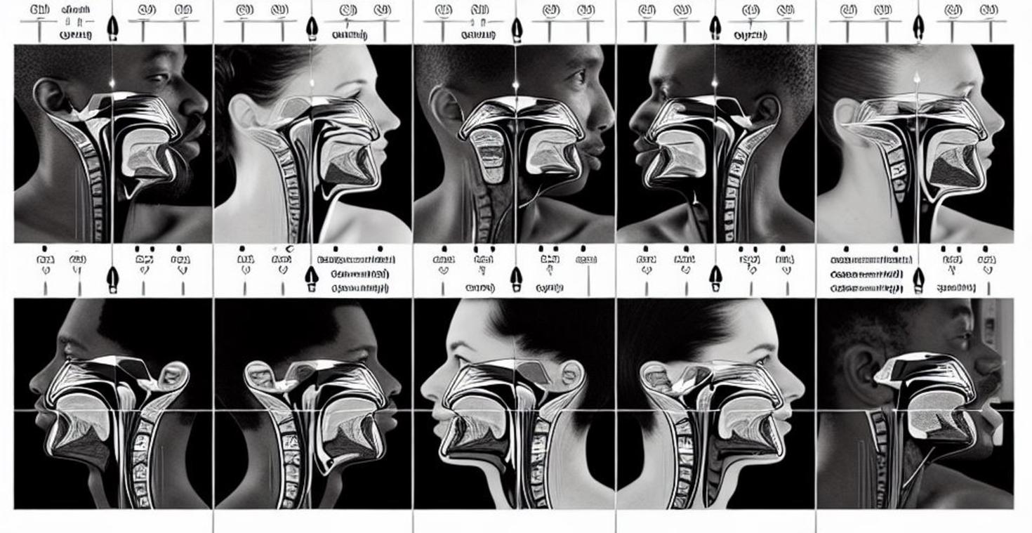 Vu de côté de plusieurs têtes de personne avec un visuel du larynx larynx