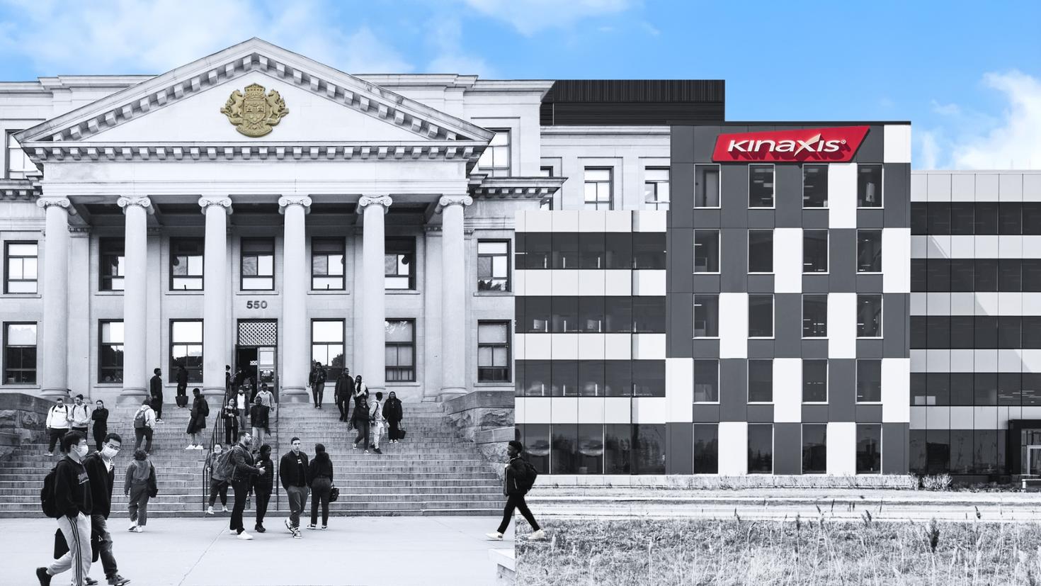 Montage du pavillon Tabaret de l’Université d’Ottawa et de l’édifice de Kinaxis.