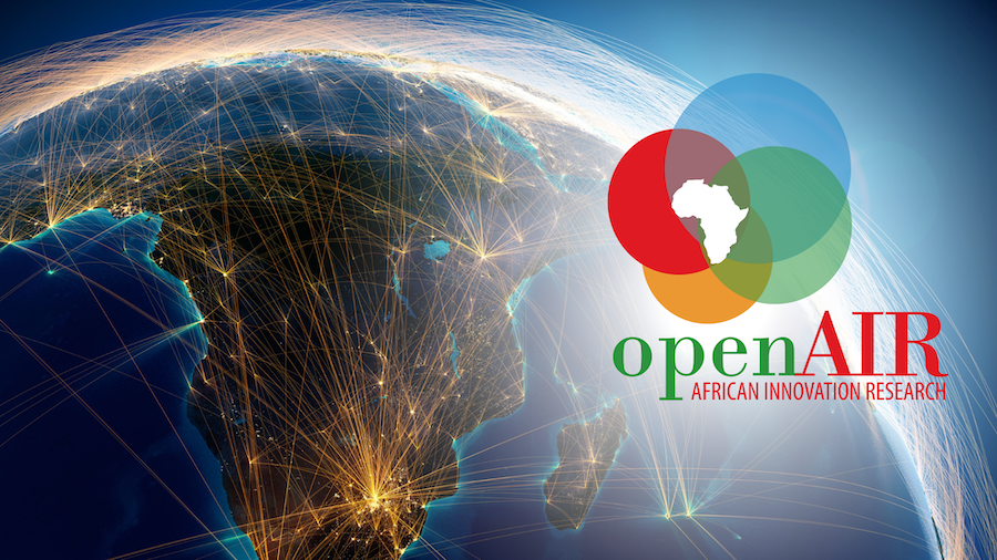 Logo for OpenAIR African Innovation Research over a background of Earth.