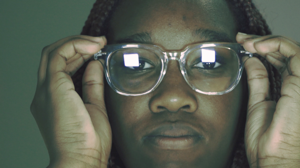 girl wearing glasses