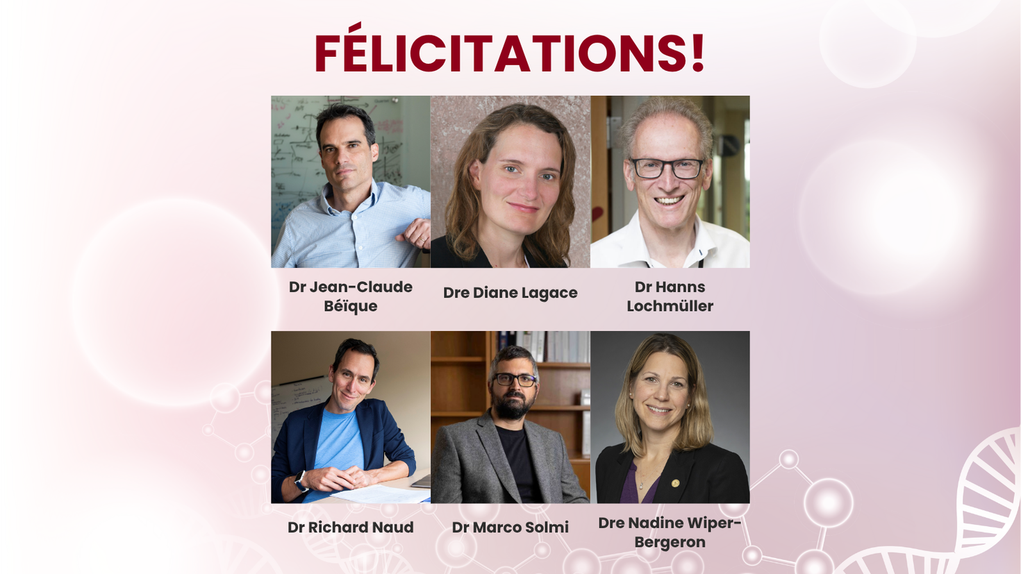 "Félicitations" avec les photos des lauréats affichées.