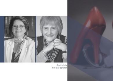 Visuel de l'événement du CRCCF avec l'écrivaine Michèle Vinet et la professeure Sylvie Frigon.