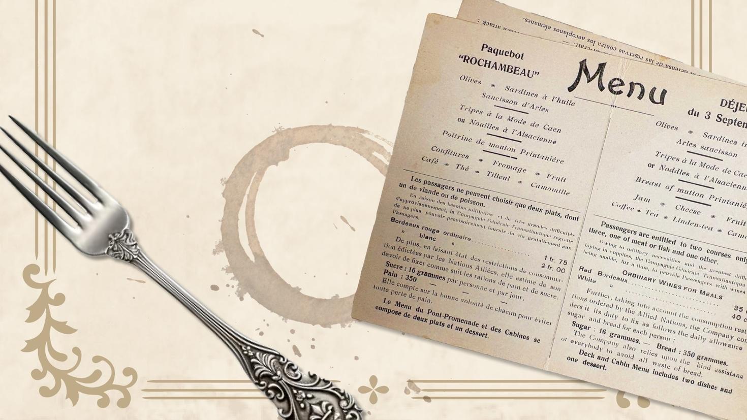 Visuel de l'exposition estivale du CRCCF portant sur les menus gastronomiques commémoratifs.