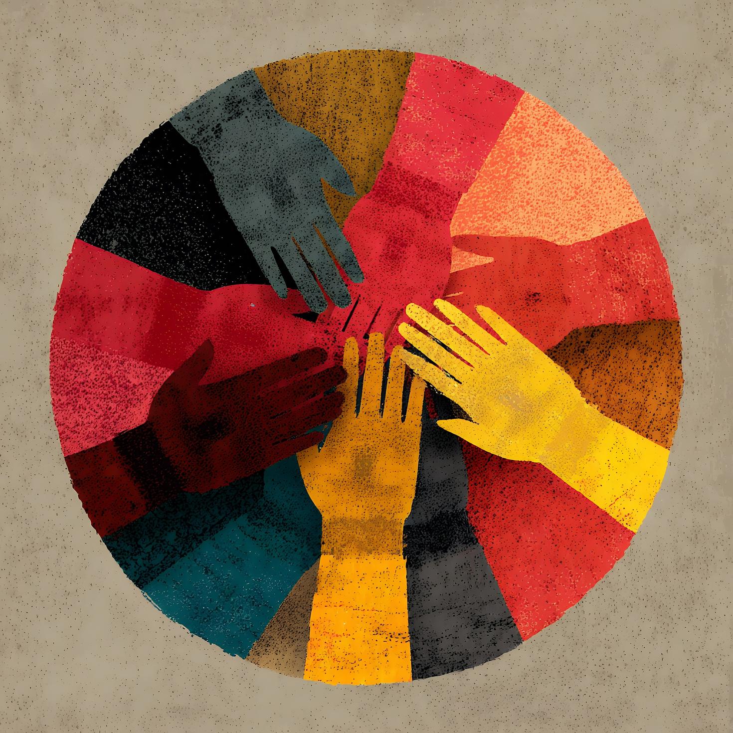 Mains multicolores dans un cercle
