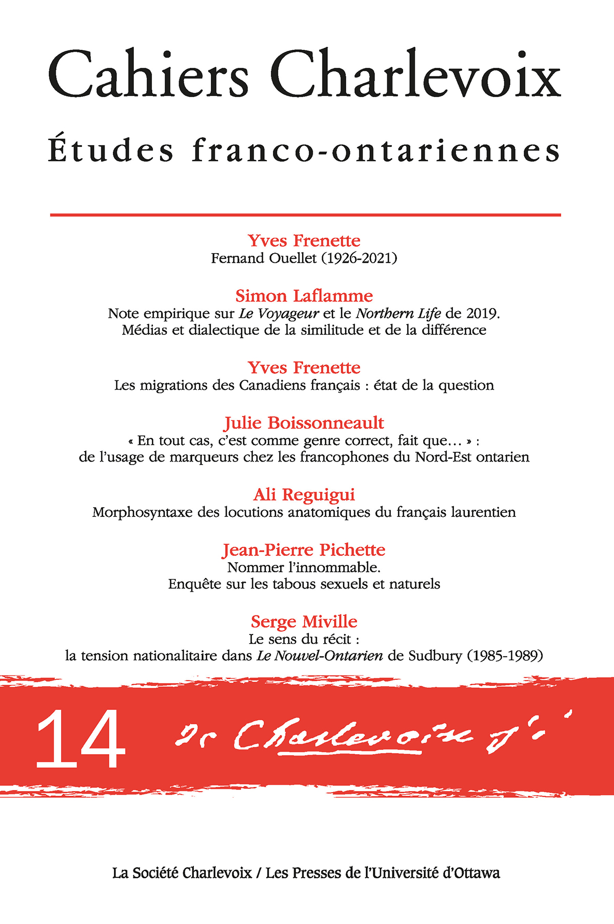 Couverture des Cahiers Charlevoix 14
