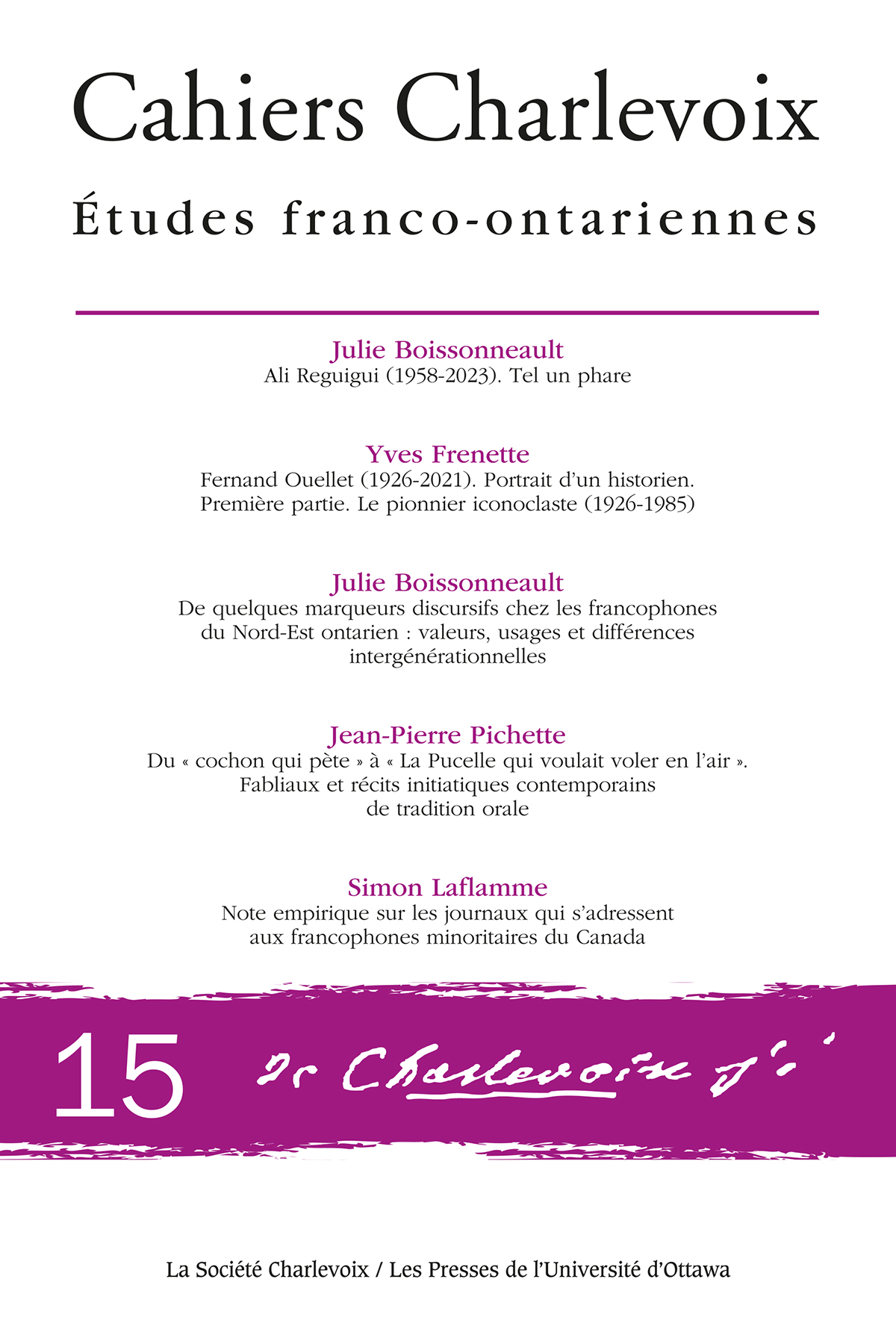 Couverture des Cahiers Charlevoix 15