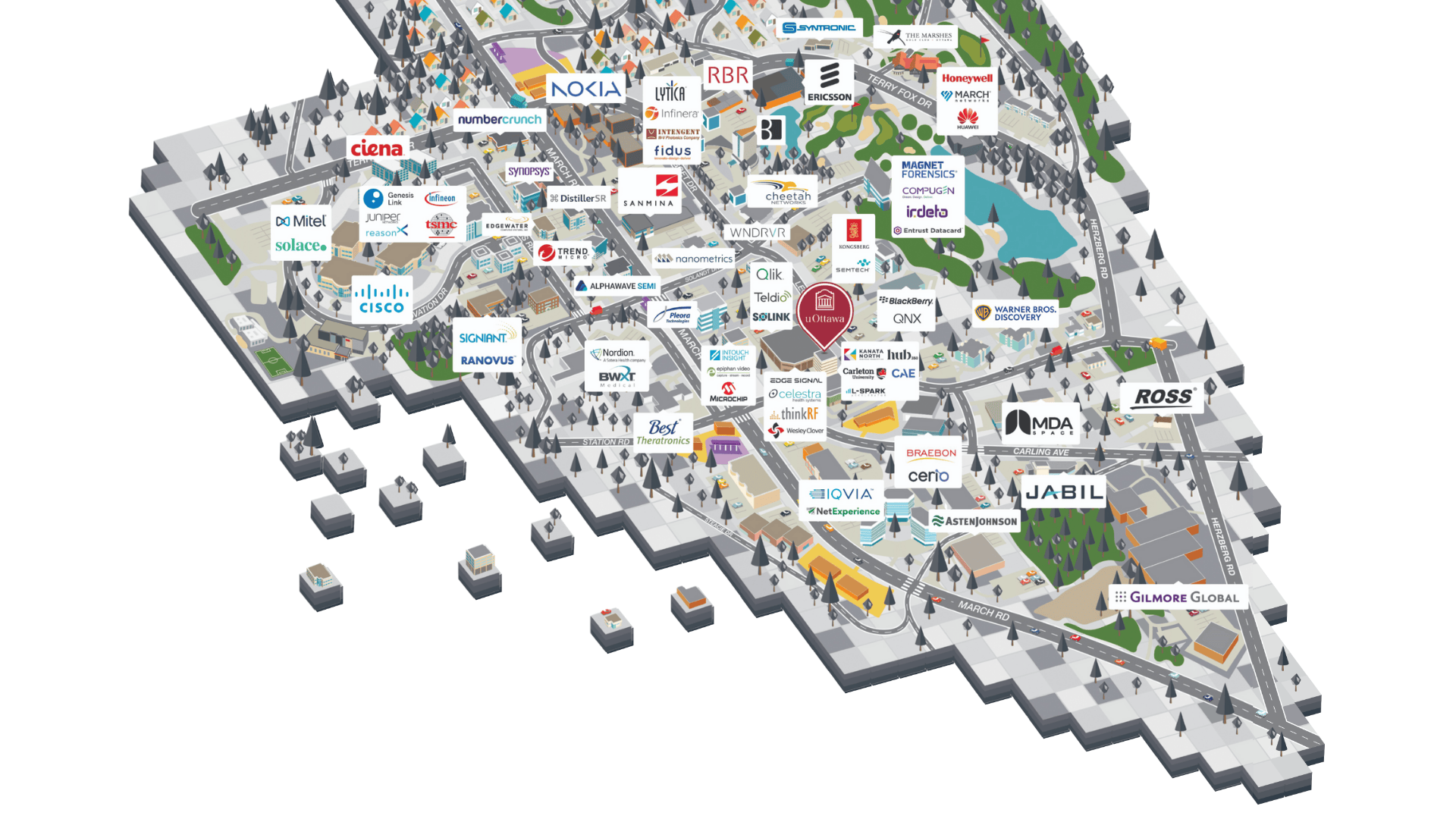 uOttawa Kanata North Tech park map with all the partner listed