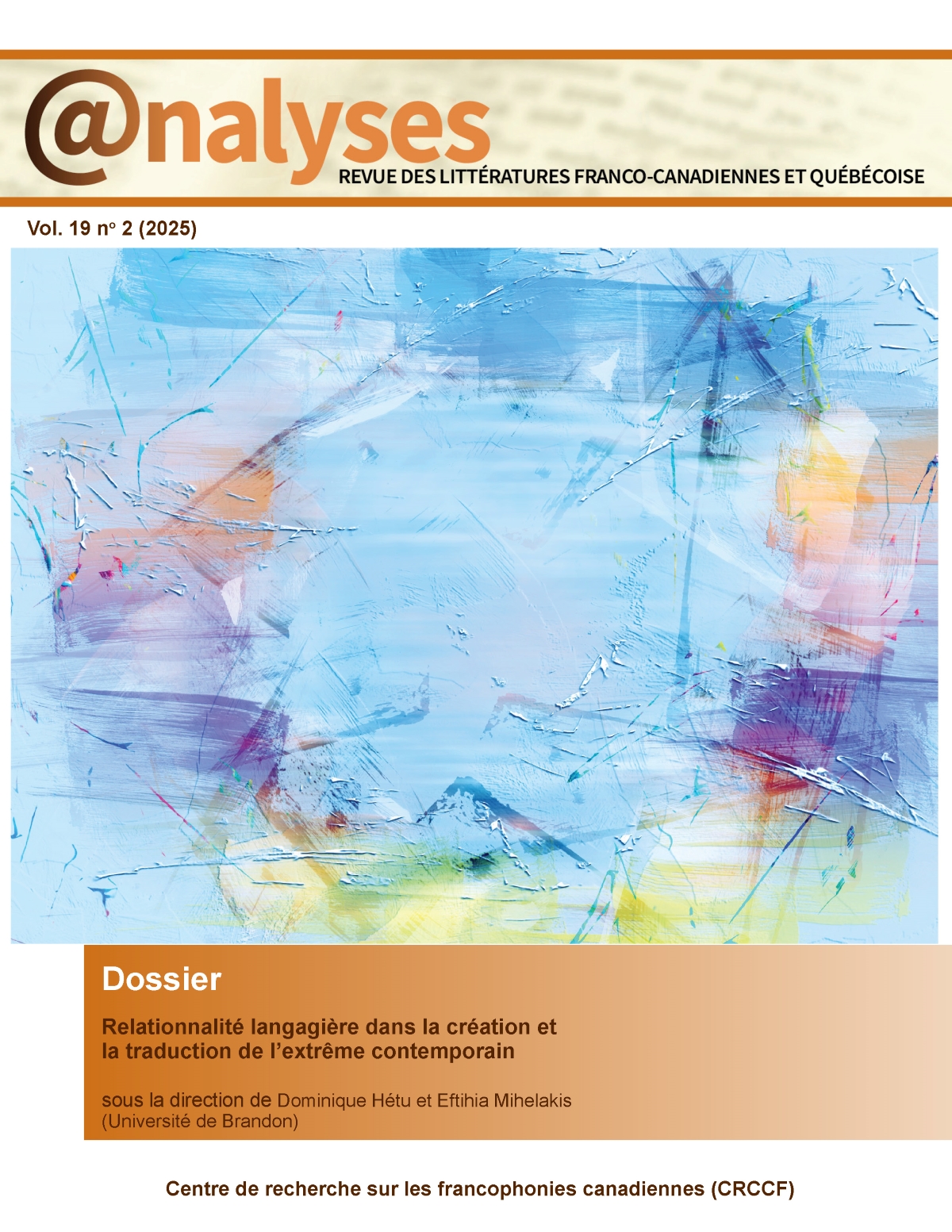 Page couverture du volume 19, numéro 2 de la revue @nalyses