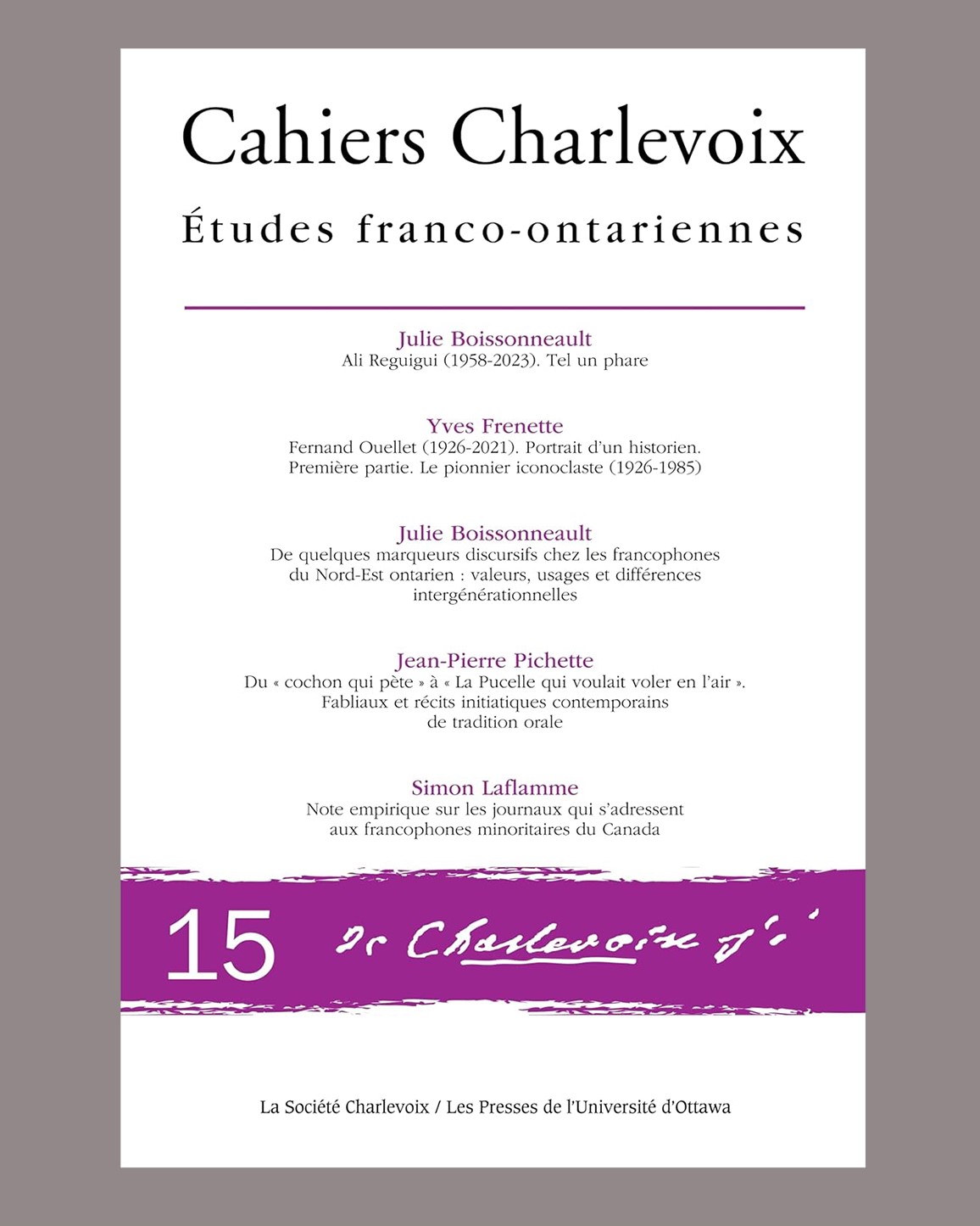 Couverture des Cahiers Charlevoix 15