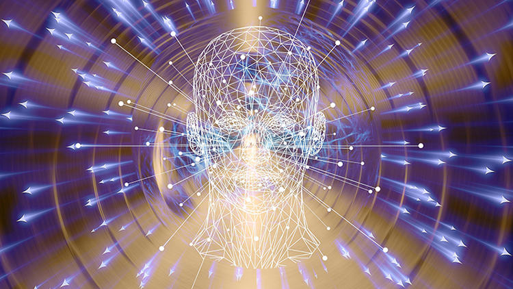 Head emitting by light arrows in a graphic illustration