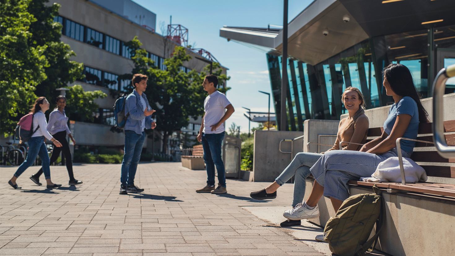 Students on campus near O-Train station.