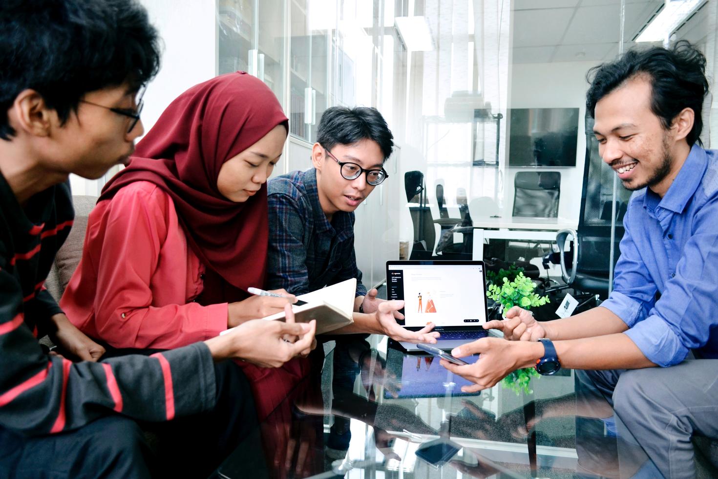 Colleagues working together in a group
