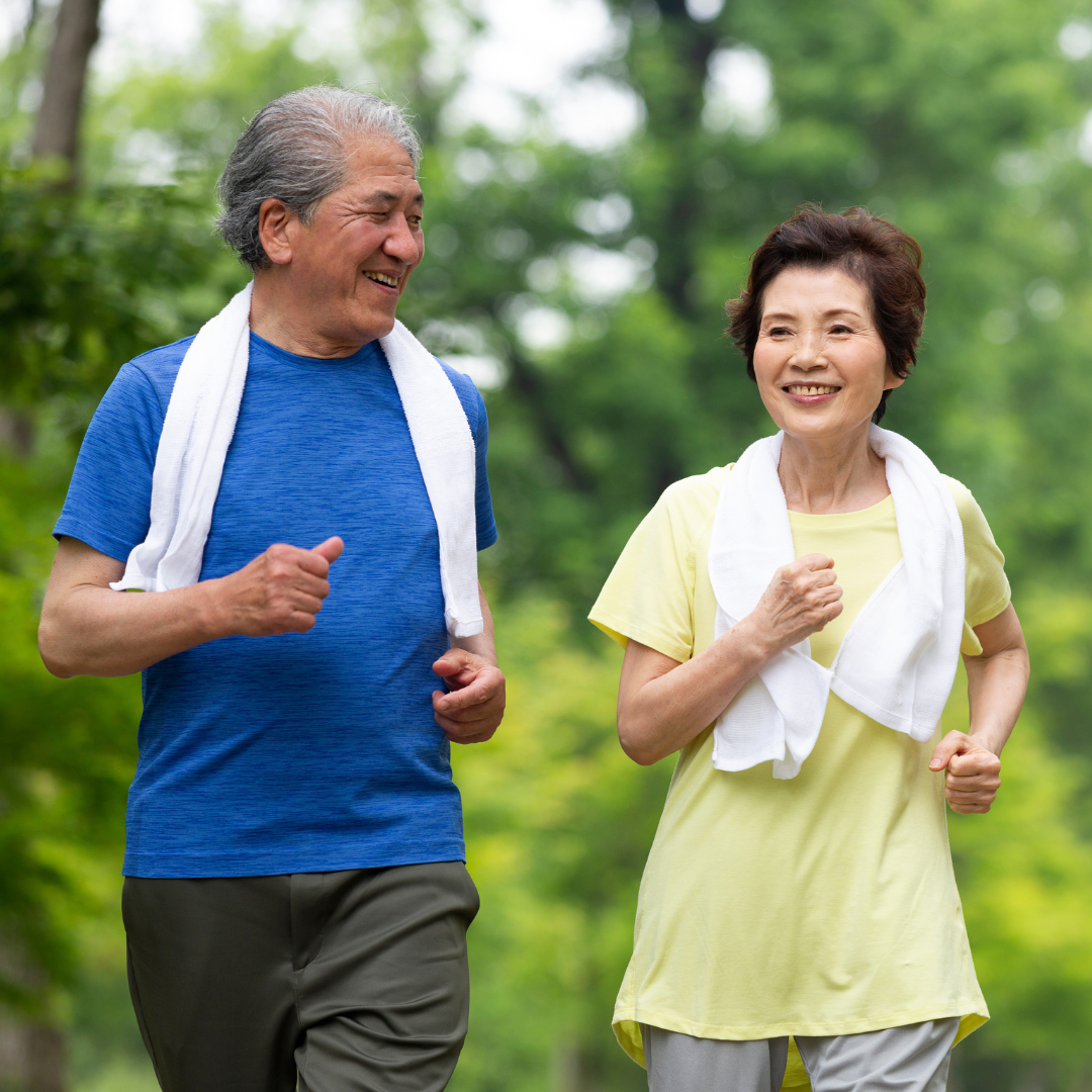 man and woman running