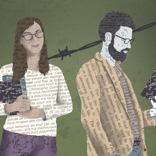 One women and one man holding books to represent scholars at risk