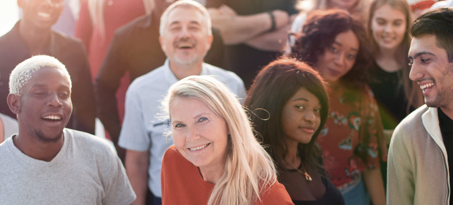 Group of people of diverse age, gender and nationality.