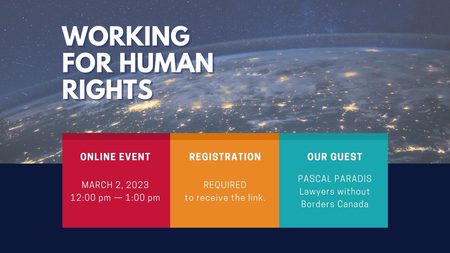 Virtual event on March 2, 2023: Working for Human RIghts with Pascal Paradis