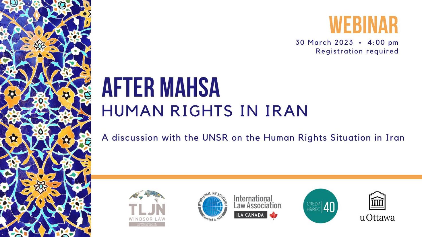Webinar on March 30 - After Mahsa: Human rights in Iran