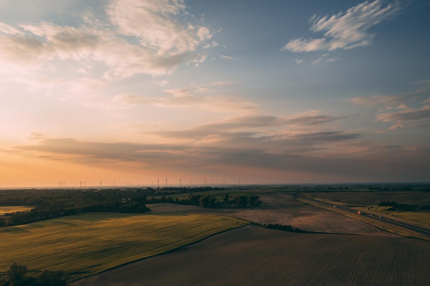 IE Banner fields and windmill at sunset