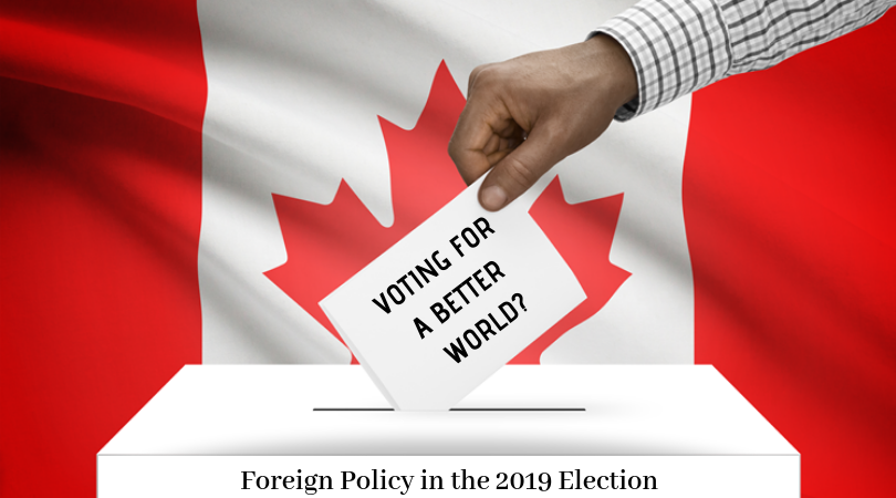 Hand casting a "Voting for a netter world " vote in front of a Canadian flag background