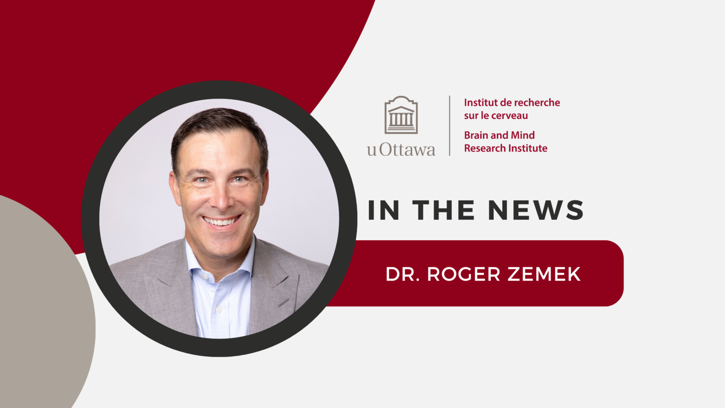 uOBMRI logo and title: "In the News. Dr. Roger Zemek." A photo of Dr. Zemek is featured. 