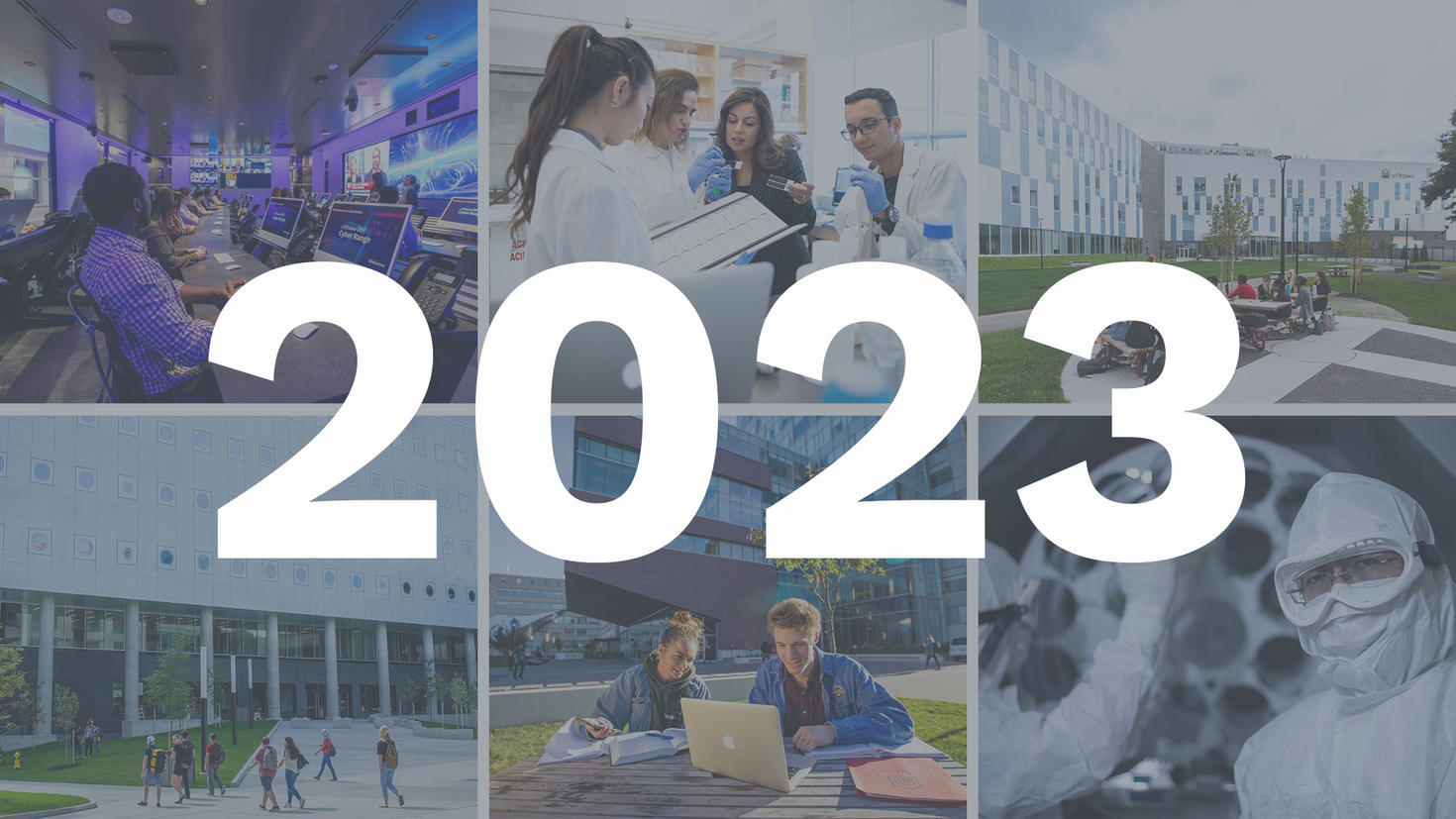 he number 2023 overlayed on pictures of the uOttawa research community. 